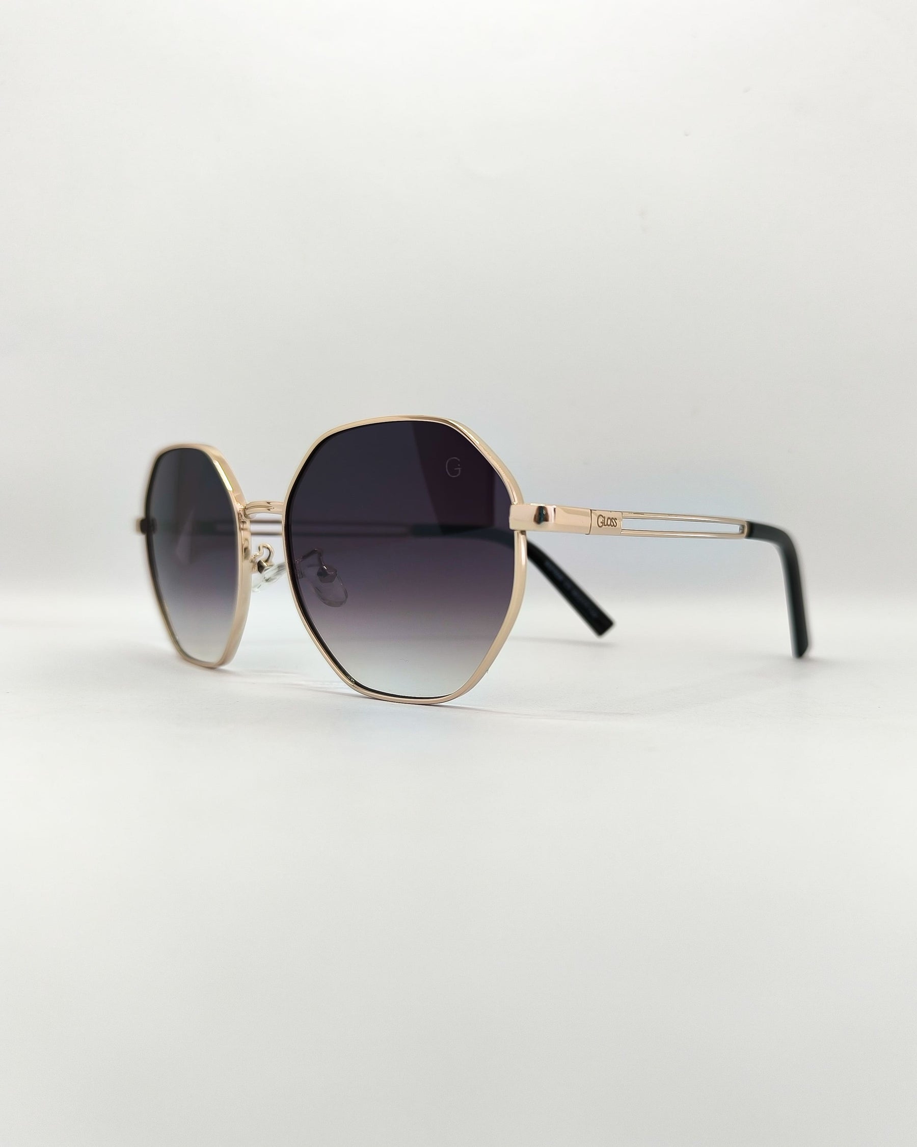 Óculos de Sol Feminino Geométrico em Metal Dourado – Gloss