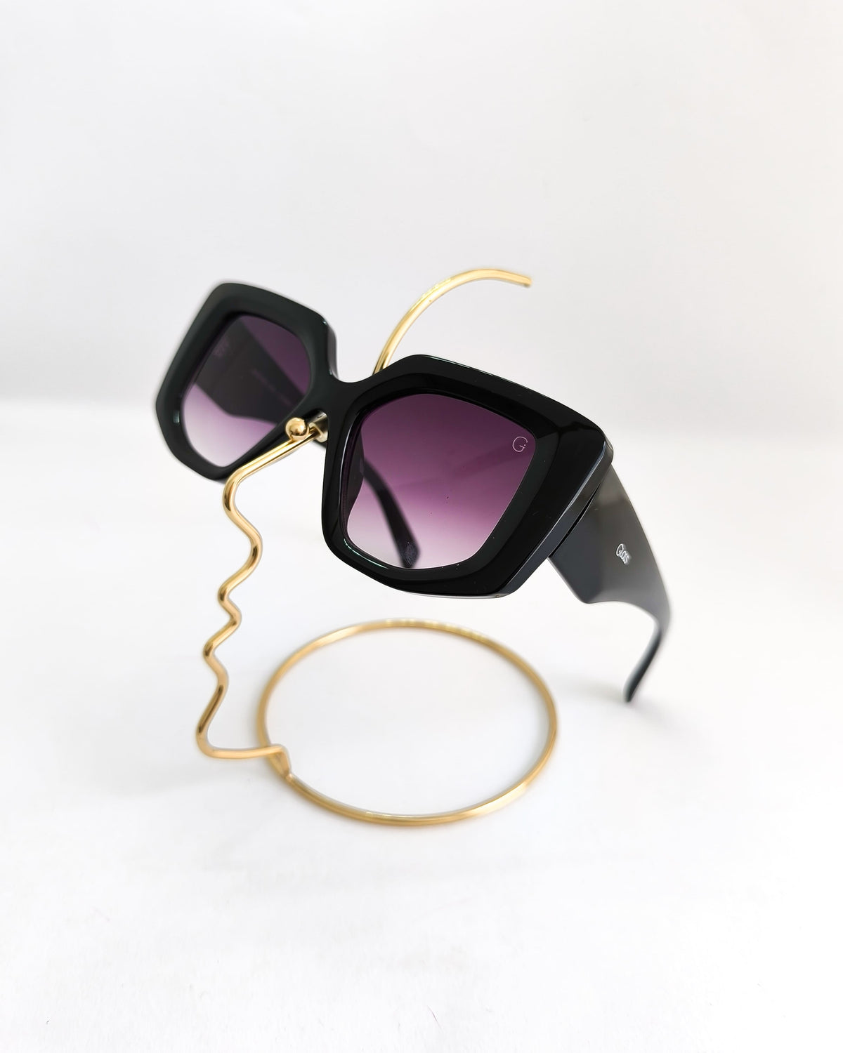 Óculos de Sol Feminino Geométrico Grande em Acetato com Lente Cosmética – Gloss