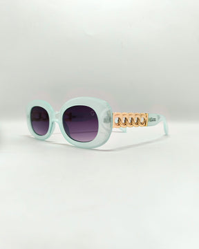 Óculos de Sol Feminino Slim com Haste em Correntaria em Metal Dourado Premium - Gloss Eyewear