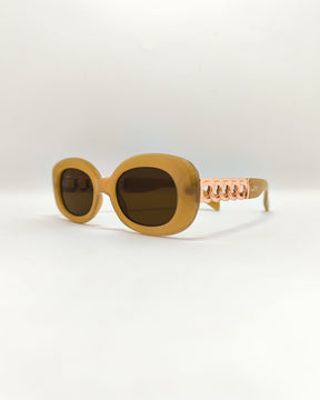 Óculos de Sol Feminino Slim com Haste em Correntaria em Metal Dourado Premium - Gloss Eyewear