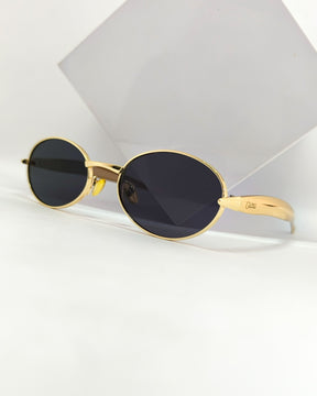 Óculos de Sol Feminino Slim com Lentes Castor e Escura em Metal Dourado Premium - Gloss Eyewear