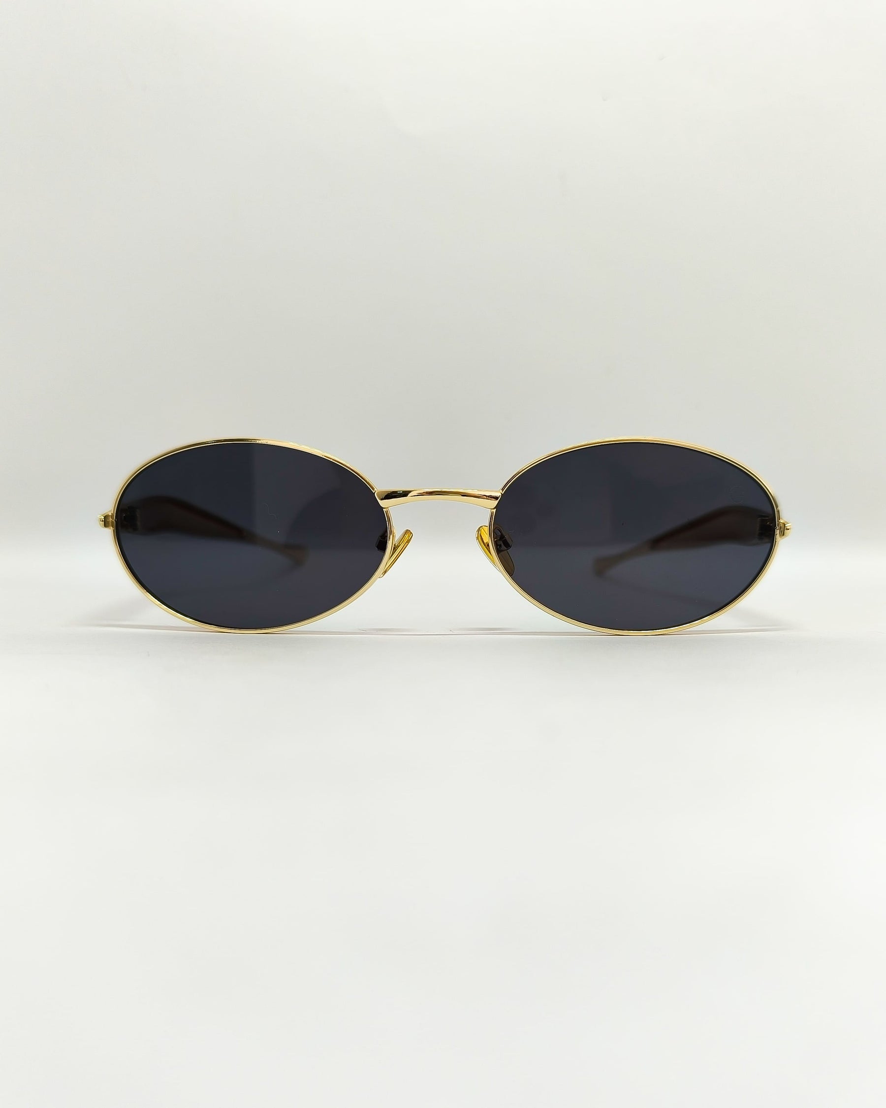 Óculos de Sol Feminino Slim com Lentes Castor e Escura em Metal Dourado Premium - Gloss Eyewear
