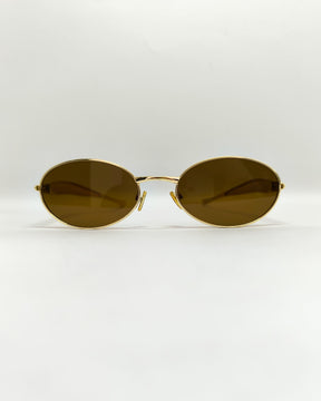 Óculos de Sol Feminino Slim com Lentes Castor e Escura em Metal Dourado Premium - Gloss Eyewear