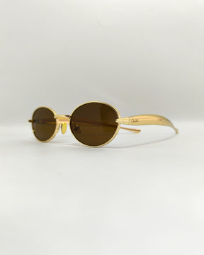 Óculos de Sol Feminino Slim com Lentes Castor e Escura em Metal Dourado Premium - Gloss Eyewear