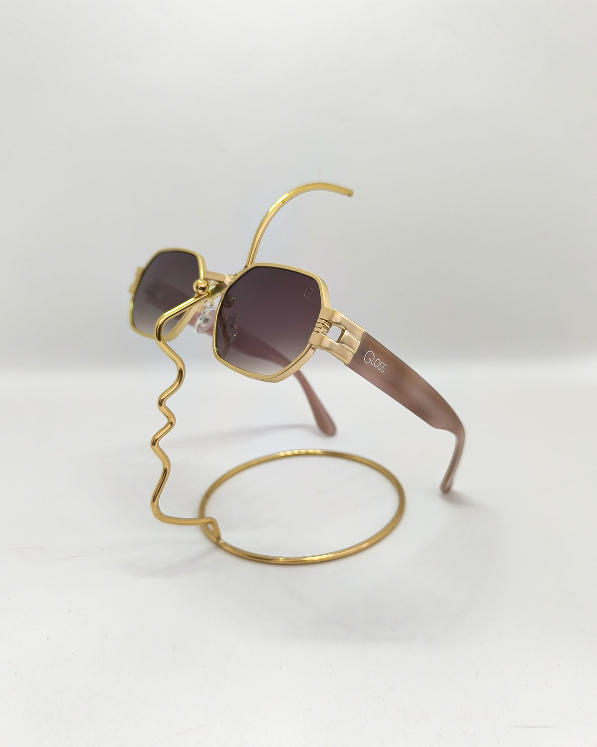 Óculos de Sol Unissex Slim Dourado com Haste Rosé em Metal Premium - Gloss Eyewear