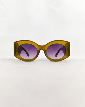 Óculos de Sol Feminino Bold Verde Oliva com Hastes Animal Print Premium - Gloss Eyewear