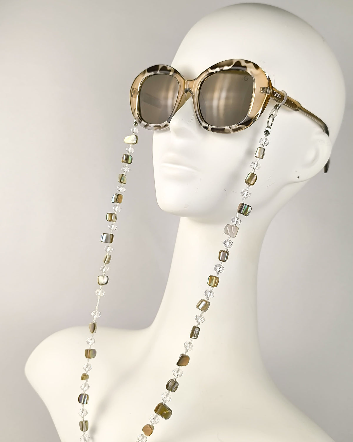 Cordinha para Óculos Unissex em Pedraria Off White/Nude Premium - Gloss Eyewear