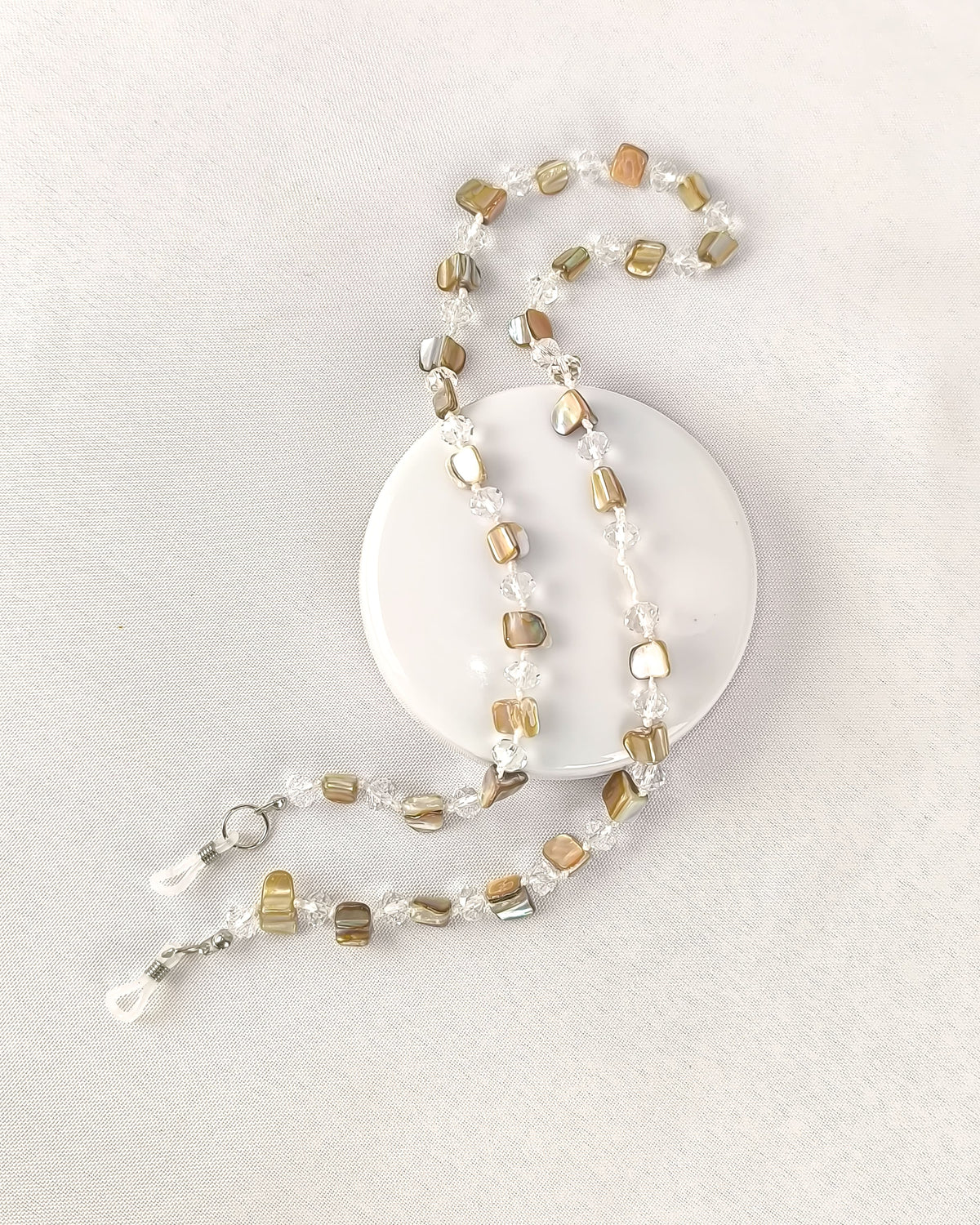 Cordinha para Óculos Unissex em Pedraria Off White/Nude Premium - Gloss Eyewear