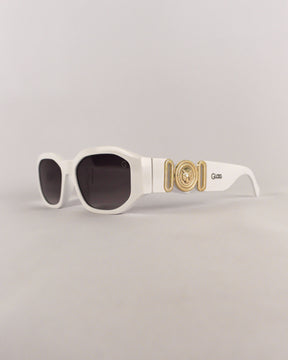 Óculos de Sol Feminino Slim com Detalhe em Metal e Haste Branco/ Preto/ Cinza Premium - Gloss Eyewear